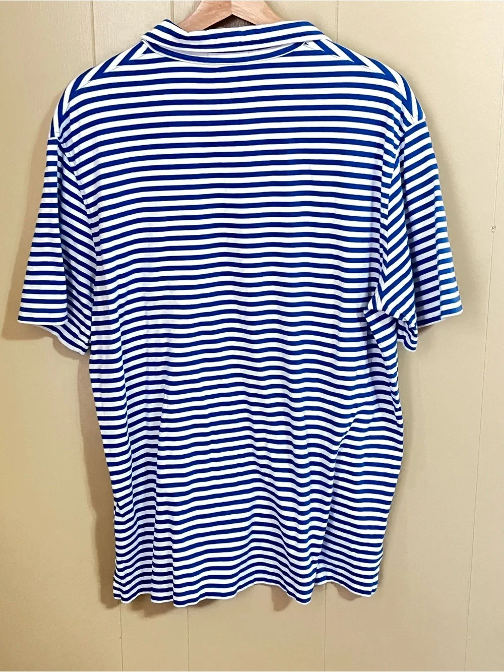 Polo by Ralph Lauren Large Men's Blue and White Stripe Polo Shirt